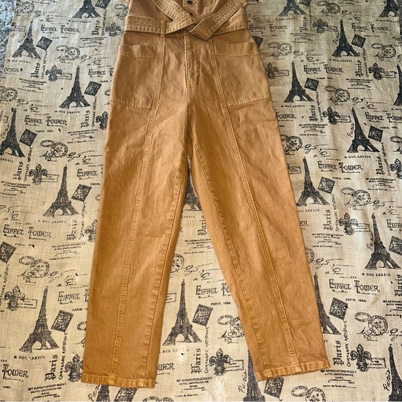 Universal Thread NWOT! Mustard Yellow Duck Stretch Denim Overalls Romper Size 2 - Picture 4 of 16